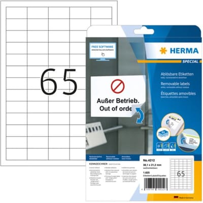 Etiket herma 4212 38.1x21.2mm verwijderbaar wit 1625 etiketten