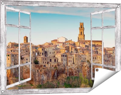 Gards Tuinposter Doorkijk Oude Stad in Toscane, Italië - 90x60 cm - Tuindoek - Tuindecoratie - Wanddecoratie buiten - Tuinschilderij