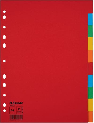 Tabbladen Esselte Economy A4 10-delig karton 11-rings assorti | 10 stuks