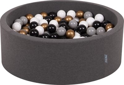 KiddyMoon Ballenbak voor kinderen Rond 90x30cm - 200 kleurrijke ballen 7cm - Baby ballenbad sensorische - Ballenbak ballen - Donkergrijs: Wit Grijs Zwart Goud