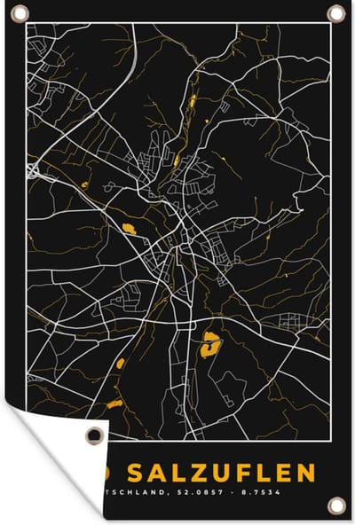 Muurdecoratie Duitsland – Black and Gold – Bad Salzuflen – Stadskaart – Kaart – Plattegrond - 120x180 cm - Tuinposter - Tuindoek