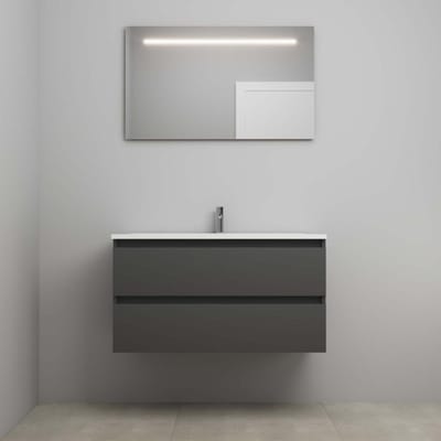 On-Line Badkamermeubelset - 100 cm - Voorgemonteerd - Acryl Wastafel - 1 Kraangat - Spiegel met LED-Verlichting - Mat Antraciet