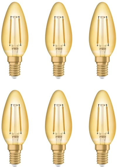 Osram Vintage 1906 LED Kaarslamp E14 - 1.5W 120lm 2400K Goudkleurig Glas - Ø35mm - Retro Kaarslamp - Geschikt voor Wandlampen & Hotels - 6 stuks