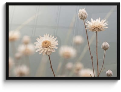 Poster in lijst - Fotolijst 90x60 cm - Posters - Strobloemen - Wit - Daglicht - Posterlijst zwart - Decoratie - Wanddecoratie woonkamer - Muurdecoratie slaapkamer