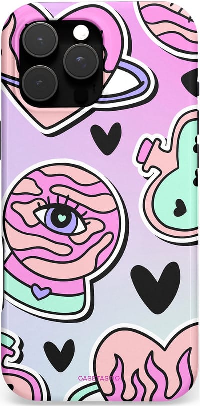 Casetastic hoesje geschikt voor Apple iPhone 16 Pro Max - MagSafe - Dubbellaagse bescherming - Pastel Popart - Fashion Case - Lila Lichtgrijs Donkergrijs Lichtroze