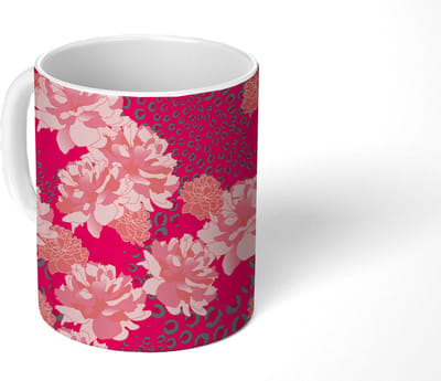 Mok - Koffiemok - Luipaard - Dierenprint - Pioenroos - Patroon - Mokken - 350 ML - Beker - Koffiemokken - Theemok