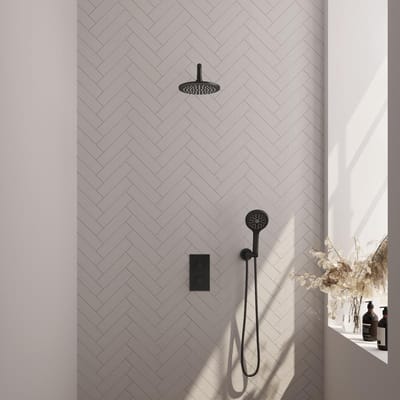 Brauer Black Edition Thermostatische Regendoucheset Inbouw - Hoofddouche 20 cm - Gebogen Wandarm - 3 Weg - Handdouche 3 Standen - Doucheslang - Wandaansluitbocht - Mat Zwart