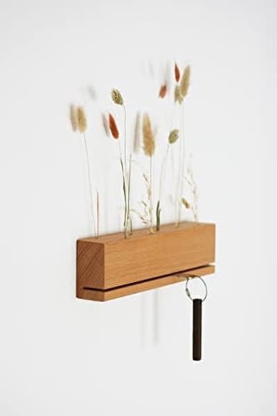 PromoHome Houten Sleutelhouder Muurorganizer met Droogbloemen Houder - 30cm