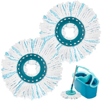 2 stuks - dweildoek - Vervangende dweilkop voor Leifheit - Schijfdweil - Diepe reiniging - Hoog absorptievermogen - Voor huishoudelijke reiniging - Blauw en wit