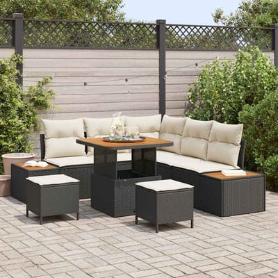 vidaXL - Tuinbank - Set - 8 - st - 7-Aantal - zitplaatsen - Zwart - Poly - rattan