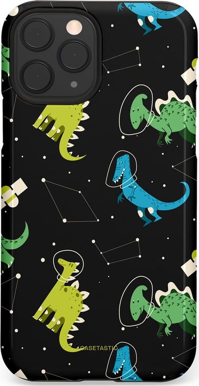 Casetastic hoesje geschikt voor Apple iPhone 11 Pro - Dubbellaagse bescherming - Dino in de sterren - Fashion Case - Zwart Groen