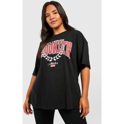boohoo Dames Plus Brooklyn Oversized T-shirt | Zwart | Maat: 44
