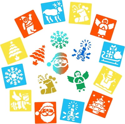 Kerstmalstencils Set - Kerstsjablonen Knutselen - DIY Kaarten Maken - 12 Verschillende Designs - 15 x 14 cm - Meerdere Kleuren