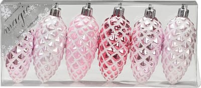 Christmas Goods Kersthangers - 6x - dennenappels - roze - 9 cm - kerstversiering