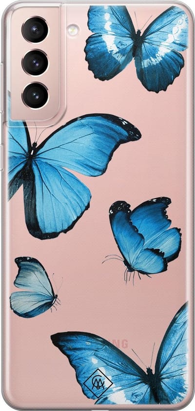 Casimoda® hoesje - Geschikt voor Samsung S21 - Vlinders - Backcover - Siliconen/TPU - Blauw