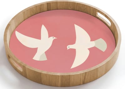 Dienblad rond 40x40 cm - Schootdienblad hout - Duiven - Wit - Sierlijk - Borrelplank rechthoek - Plateau houten dienbladen