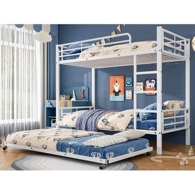 ModernLuxe Smeedijzeren stapelbed 90x200 cm - met onderschuifbed 90x190cm - Wit