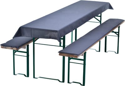 Bierbankkussens Set 240x70 cm Grijs - 1x Tafellaken voor 220x50 cm tafels & 2x Gevoerde kussens voor 220x25 cm banken