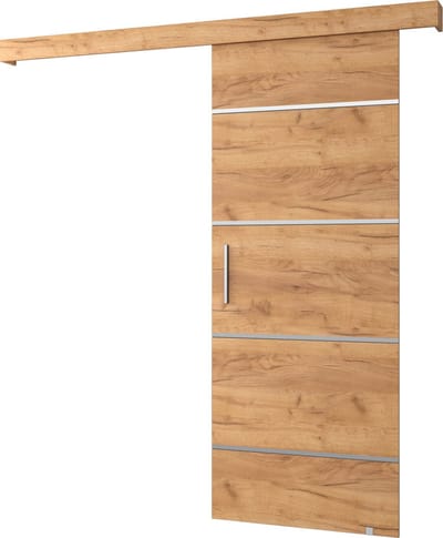 InspireMe - Schuifdeursysteem met rail - 90x204cm - AGRA IV - Gouden Eik + Gouden Eik frame + Zilver Handvat met Soft-Close system