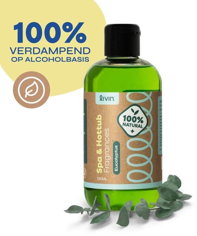 LIVIN' Spa & Bad Geur Eucalyptus - Whirlpools - Hottub Geuren - Spa & Bad Geuren - Spa & Bad Geur Eucalyptus - Op Alcoholische Basis - Tast Waterkwaliteit Niet Aan - Spa Aroma - Hoge Concentraat - Geschikt voor Jacuzzi, Bad en Hottub - 250ML - Groen