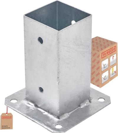 Grondanker met Plaathouder voor Vierkante Houten Palen 71x71 mm - Verzinkt Staal