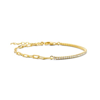 New Bling 9NB-0791 Zilveren Armband met Zirkonia steentjes - Dames - 17 + 3 cm - 2,5 mm Breed - Zirkonia - Wit - 1,86 mm Breed - Rhodium - Zilver - Goud op Zilver/Verguld