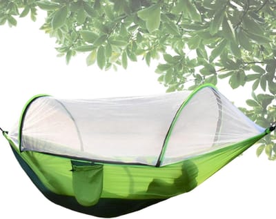 Hangmat met net - Kampeer hangmat - Buiten ontspannen - Automatische setup - 260 x 140 cm - Groen