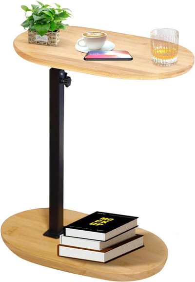 Bijzettafel C-vorm - Kleine tafel - Ontspannen op de bank - In hoogte verstelbaar - 45-80 cm - Natuurlijk en zwart