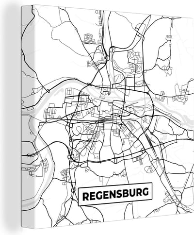Canvas Schilderij Plattegrond - Kaart - Regenburg - Stadskaart - 20x20 cm - Wanddecoratie