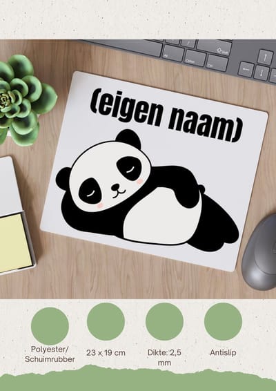 Akyol - liggende panda met eigen naam Muismat - Panda - panda liefhebbers - iemand die houdt van panda's - verjaardag - cadeau - kado - 23 bij 19 cm
