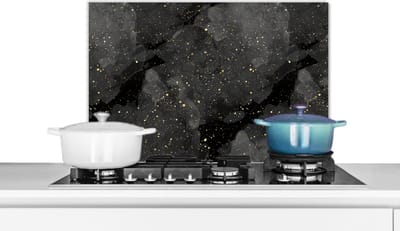 Spatscherm keuken 60x40 cm - Kookplaat achterwand - Marmer print - Zwart - Muurbeschermer hittebestendig - Zwarte spatwand fornuis - Hoogwaardig aluminium - Aanrecht decoratie