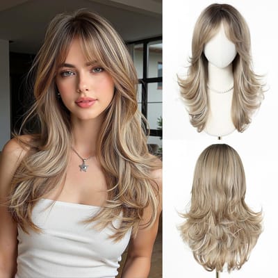 Dailygoods- Pruik Golvend Ashblond - Synthetisch Haar - Natuurlijk Uiterlijk - Ademend Materiaal - Comfortabel - Geschikt voor Dagelijks Gebruik - Haarstuk