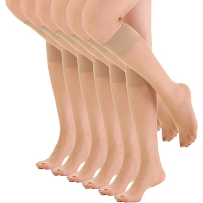 6 Paires de Bas Transparents Mi-Jambe pour Femmes 15 Deniers beige