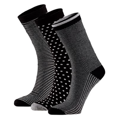 Bamboe dames sokken fashion - Multi zwart - (6-Pak) - Zwart / 35/38