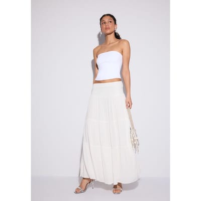 Stradivarius Rok met metallic panelen  Ecru XS