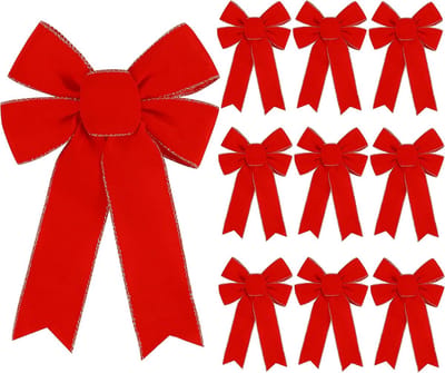10-pack rode strikken voor de kerstboom, grote fluwelen ornamenten met glimmende gouden rand voor kerstkransen, hekken, trappen, leuningen, open haarden, binnen- en buitendecoraties voor de voordeur