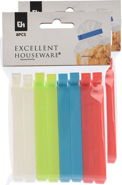Gekleurde keuken afsluitclips/vershoudclips - 16x stuks - 10 cm