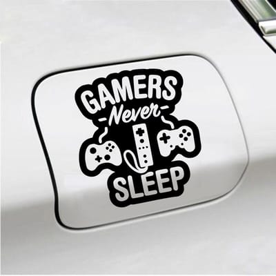 Bumpersticker - Gamers Never Sleep - 12,4 X 11,4 - Zwart