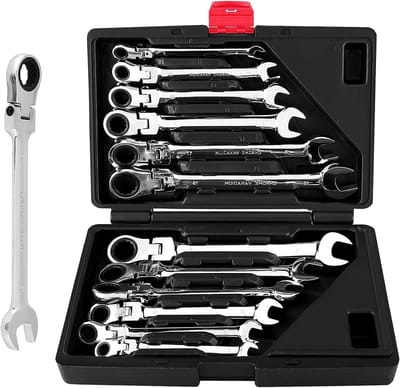 Complete Set van 12 Stuks Ratelsleutels 8-19mm - Omkeerbare Sleutels voor Metalen Klussen, DIY Garage Reparatie en Thuisgebruik met Opbergdoos