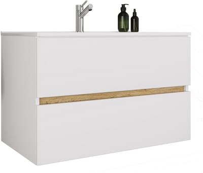 VCM 2-tlg. Waschtisch mit Keramikbecken, Badschrank mit 2 Softclose-Schubladen, Maße Waschplatz Set: H. 51 x B. 81 x T. 47 cm, Cosila-I