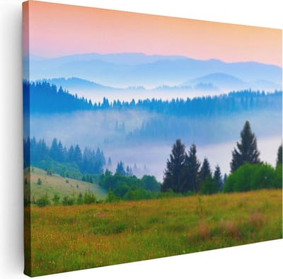 Artaza Canvas Schilderij Mistig Bos - 40x30 cm - Klein - Wanddecoratie Bergen - Muurdecoratie Natuur - Kamer Accessoires Landschap