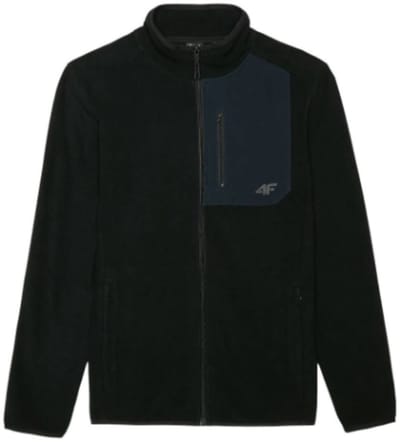 Heren Fleece met Kraag Zwart 4F Comfort Fit, Model WAW24TFLEM250-20S, 2XL