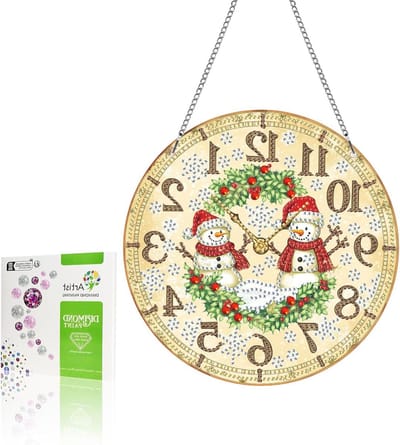 5D DIY Kerst Diamant Schilderen Hanger Kits met Ketting, Snowman Decoratie voor Deur, Raam, Muur en Tuin, Perfect voor Thuisversiering en Feestelijke Sfeer