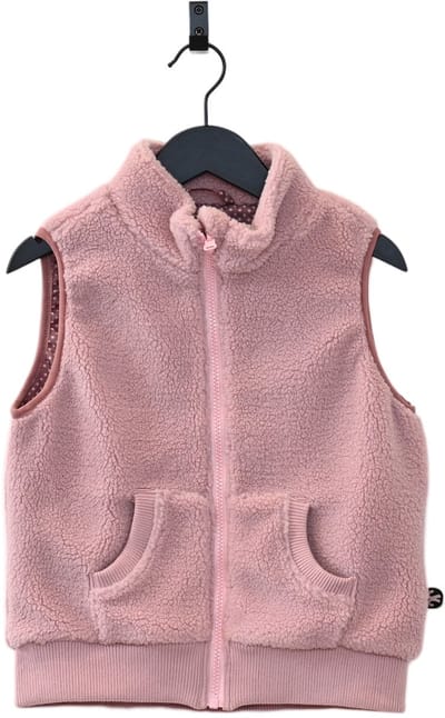 Ducksday - fleece bodywarmer voor kinderen - teddy sherpa - unisex - donker oudroze - lichtroze - maat 146/152