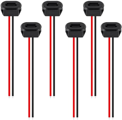 Pack van 6 USB-C Sockets met 2-Pin USB Poort, 3A Snellader Type-C Connector voor Paneelmontage, Zwart