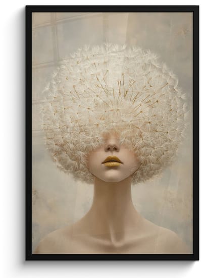 Poster in lijst - Fotolijst 60x90 cm - Posters - Dromerig - Beige - Paardenbloemzaadjes - Posterlijst zwart - Decoratie - Wanddecoratie woonkamer - Muurdecoratie slaapkamer