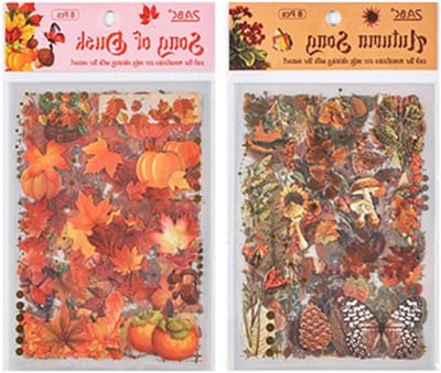 Herfst Sticker Set met 16 Stuks - Vintage Planten, Bloemen en Gedroogde Bladeren voor DIY Scrapbooking en Decoratie