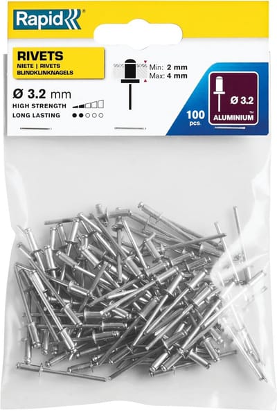 Set van 100 Aluminium Blindklinknagels Ø 3,2 mm voor 2-4 mm Materiaaldikte