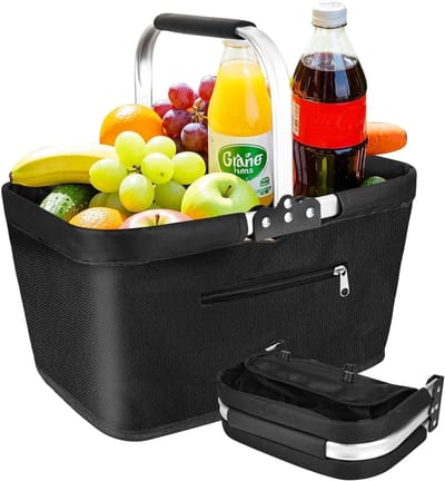 Vouwbare Winkelmand van 25 Liter, Grote Picknickmand met Gevoerde Handvatten, Ideaal voor Reizen, Picknicks en Winkelen