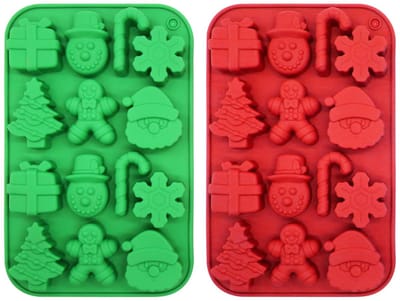Dailygoods- Siliconen Mold - 2 Stuks - Kerst Chocolade Mold - Fudge Mold - Santa Claus/Christmas Tree - Voor Chocolade/Gelei - Bakvorm
